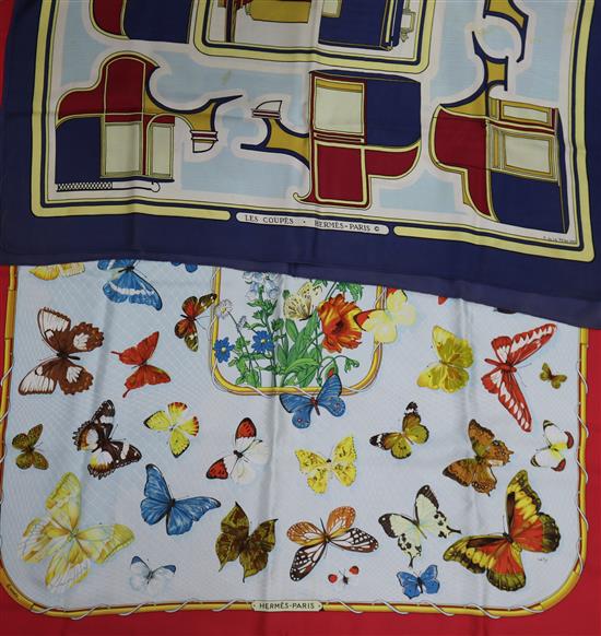 Two Hermes silk scarves, Farandole and Les Coupes,